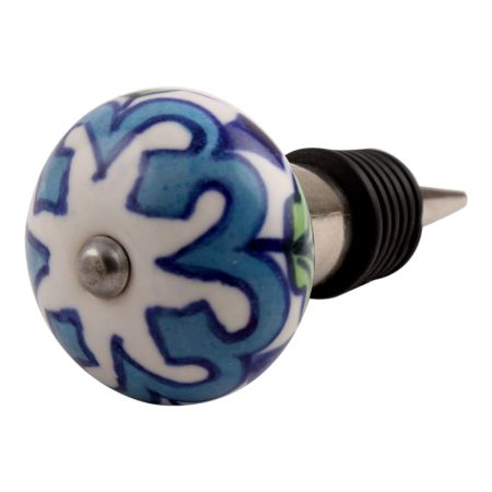 Blue Flower Ceramic Wine Stopper (Pack Of One Piece)
